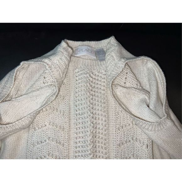 PLACE Girls Knit Cold Shoulder‎ Sweater in Glitter Cream Sz. 7/8 - Picture 4 of 5